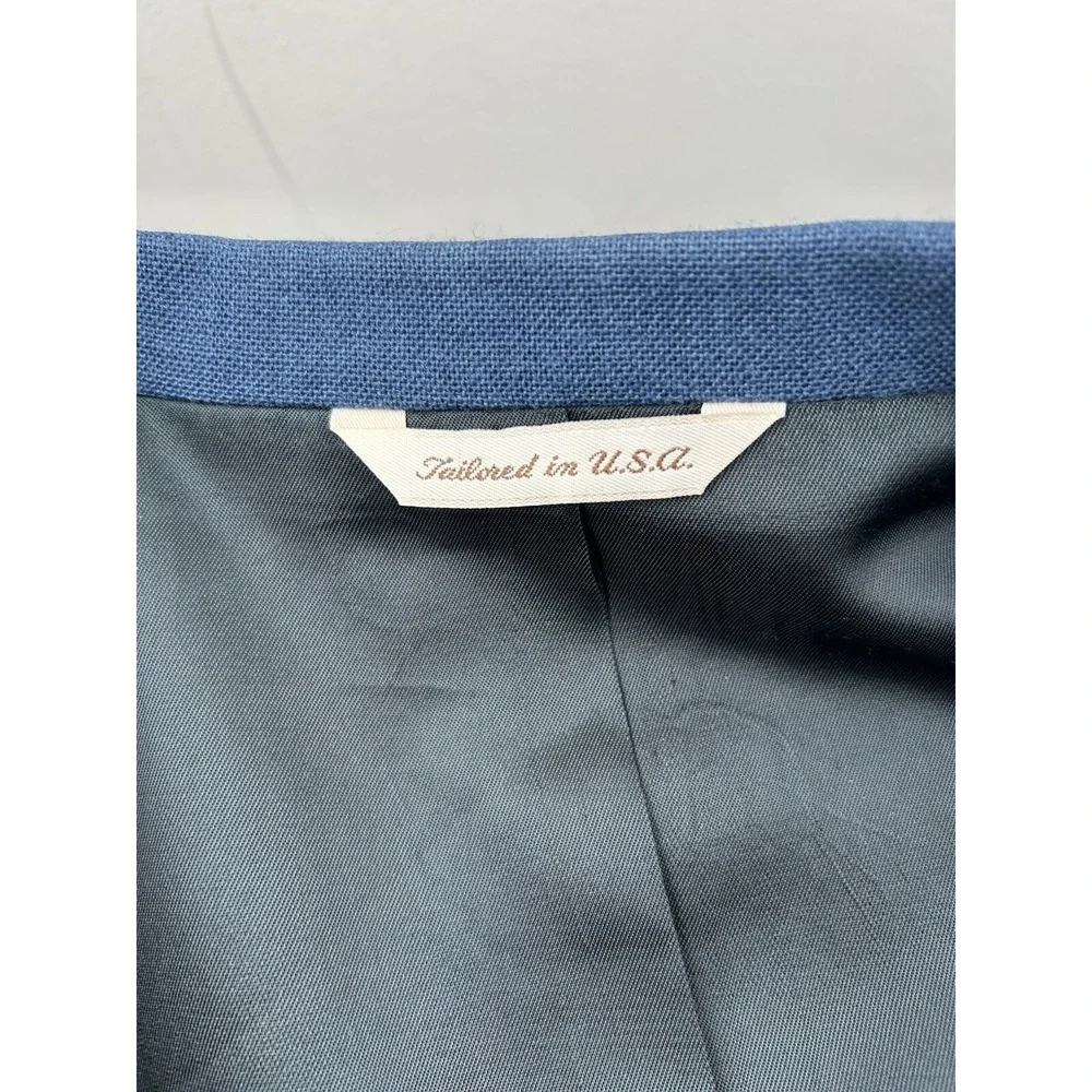 Stafford Mens 42R‎ Blue Solid Sport Coat Wool Poly Blazer Jacket Gold Button USA